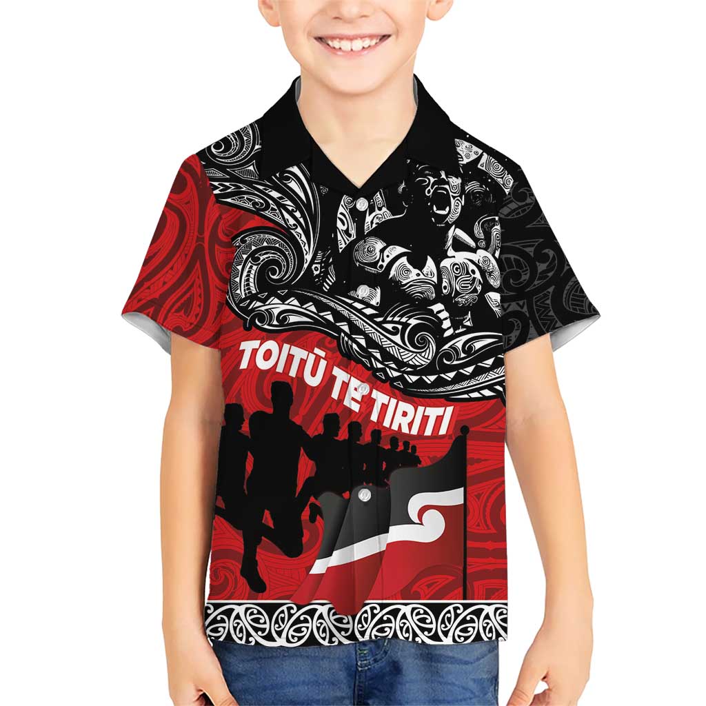 Aotearoa Toitu Te Tiriti Kid Hawaiian Shirt Honoring Te Tiriti o Waitangi Maori Haka