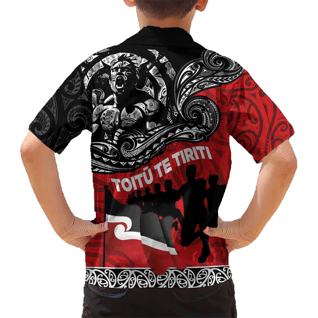 Aotearoa Toitu Te Tiriti Kid Hawaiian Shirt Honoring Te Tiriti o Waitangi Maori Haka