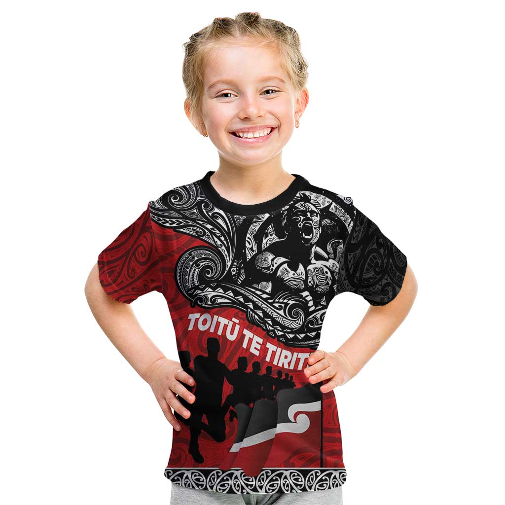 Aotearoa Toitu Te Tiriti Kid T Shirt Honoring Te Tiriti o Waitangi Maori Haka