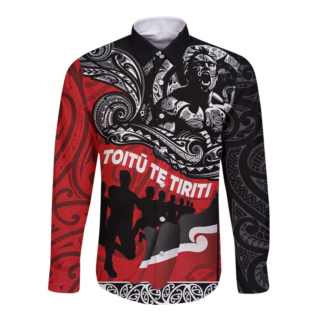 Aotearoa Toitu Te Tiriti Long Sleeve Button Shirt Honoring Te Tiriti o Waitangi Maori Haka