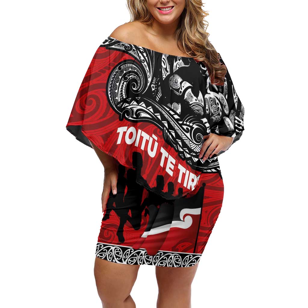 Aotearoa Toitu Te Tiriti Off Shoulder Short Dress Honoring Te Tiriti o Waitangi Maori Haka