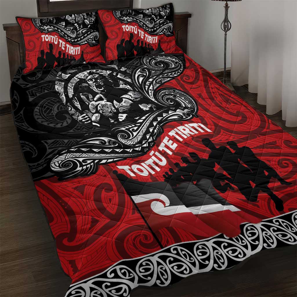 Aotearoa Toitu Te Tiriti Quilt Bed Set Honoring Te Tiriti o Waitangi Maori Haka LT03 Red - Polynesian Pride