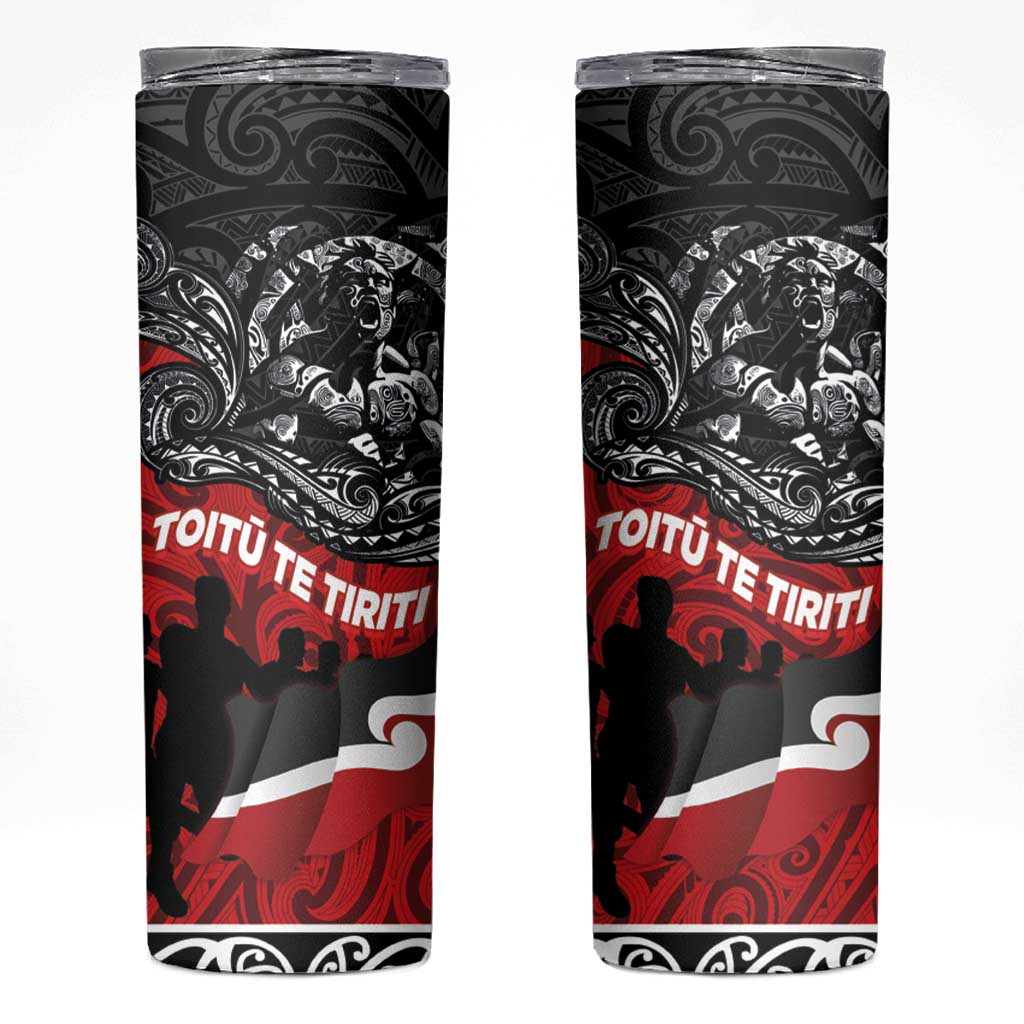 Aotearoa Toitu Te Tiriti Skinny Tumbler Honoring Te Tiriti o Waitangi - Maori Haka