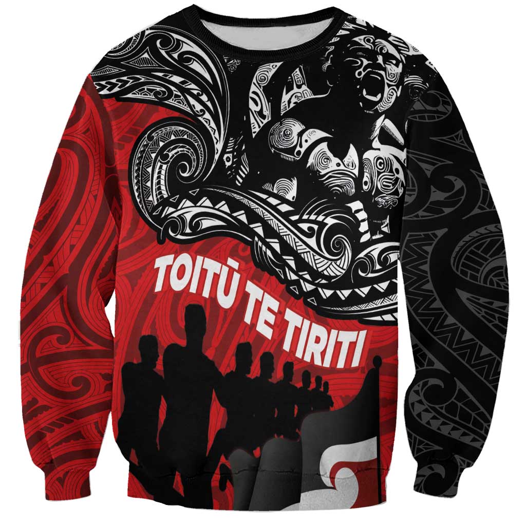 Aotearoa Toitu Te Tiriti Sweatshirt Honoring Te Tiriti o Waitangi Maori Haka LT03 Unisex Red - Polynesian Pride