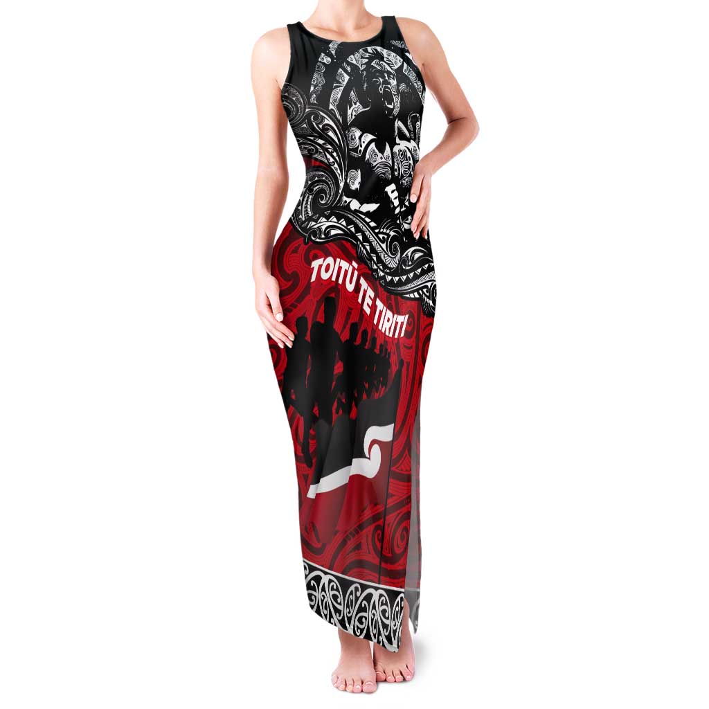 Aotearoa Toitu Te Tiriti Tank Maxi Dress Honoring Te Tiriti o Waitangi Maori Haka LT03 Women Red - Polynesian Pride