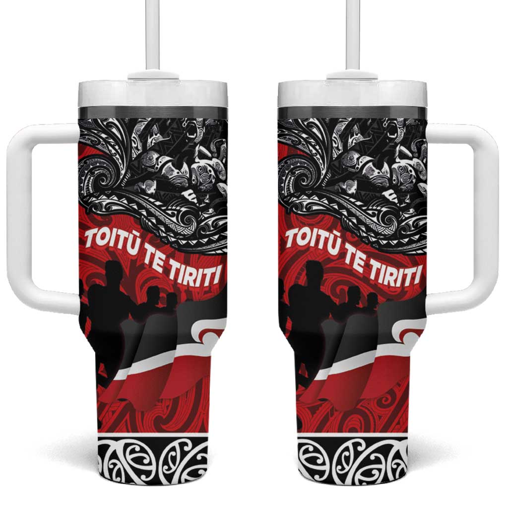 Aotearoa Toitu Te Tiriti Tumbler With Handle Honoring Te Tiriti o Waitangi - Maori Haka LT03 One Size: 40 oz Red - Polynesian Pride