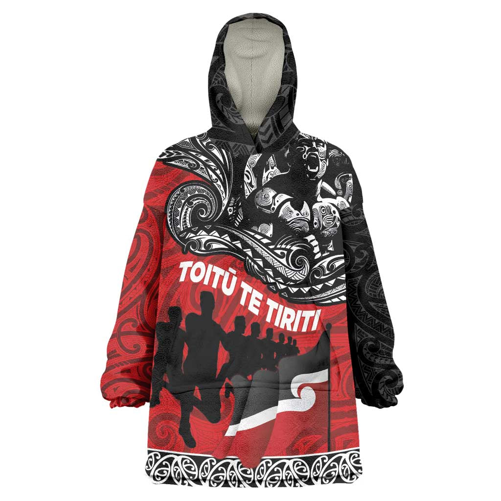 Aotearoa Toitu Te Tiriti Wearable Blanket Hoodie Honoring Te Tiriti o Waitangi Maori Haka LT03 One Size Red - Polynesian Pride