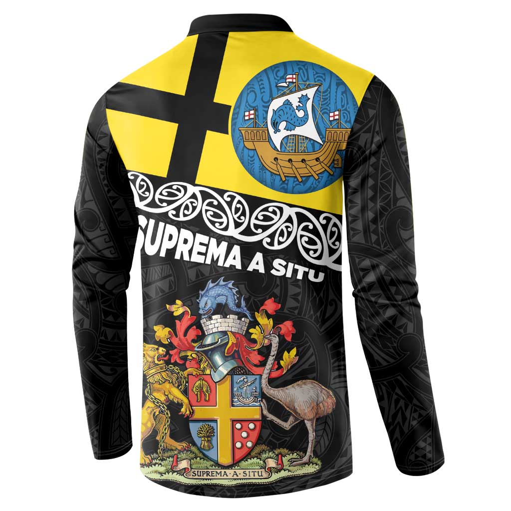 New Zealand Wellington Button Sweatshirt The Capital's Emblems Flag and Koru Art LT03 - Polynesian Pride