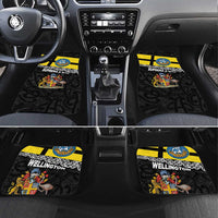 New Zealand Wellington Car Mats The Capital's Emblems Flag and Koru Art LT03 Set 4pcs Black - Polynesian Pride