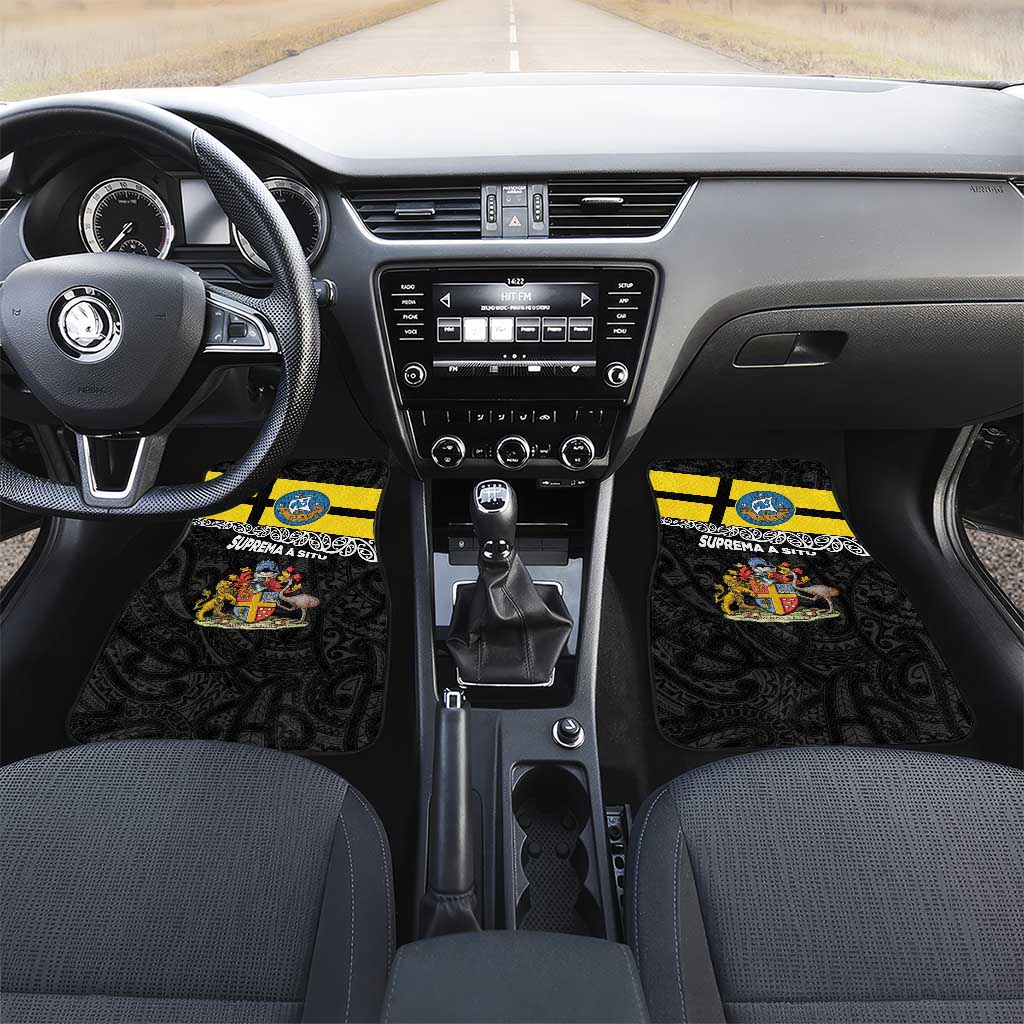 New Zealand Wellington Car Mats The Capital's Emblems Flag and Koru Art LT03 Set 2pcs - Front Black - Polynesian Pride