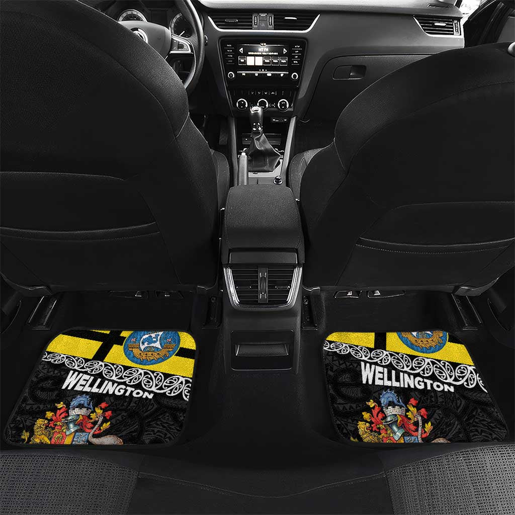 New Zealand Wellington Car Mats The Capital's Emblems Flag and Koru Art LT03 Set 2pcs - Back Black - Polynesian Pride
