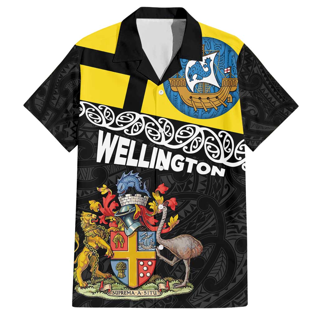 New Zealand Wellington Hawaiian Shirt The Capital's Emblems Flag and Koru Art LT03 Black - Polynesian Pride