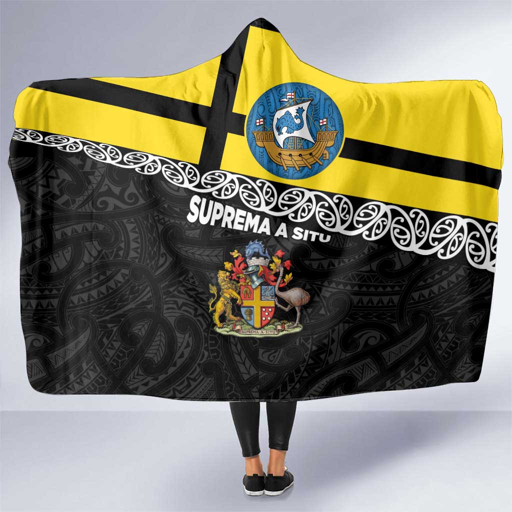 New Zealand Wellington Hooded Blanket The Capital's Emblems Flag and Koru Art LT03 One Size Black - Polynesian Pride