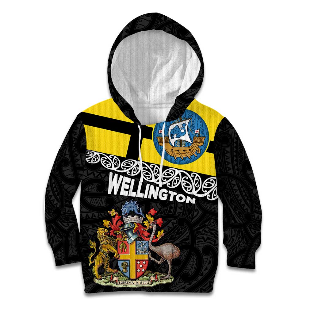 New Zealand Wellington Kid Hoodie The Capital's Emblems Flag and Koru Art