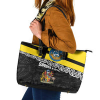 New Zealand Wellington Leather Tote Bag The Capital's Emblems Flag and Koru Art LT03 Black - Polynesian Pride