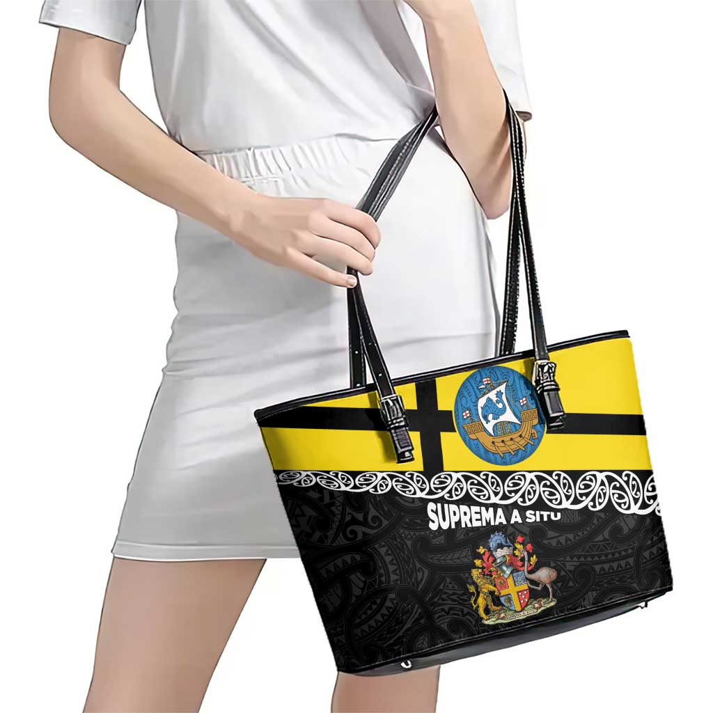 New Zealand Wellington Leather Tote Bag The Capital's Emblems Flag and Koru Art LT03 - Polynesian Pride
