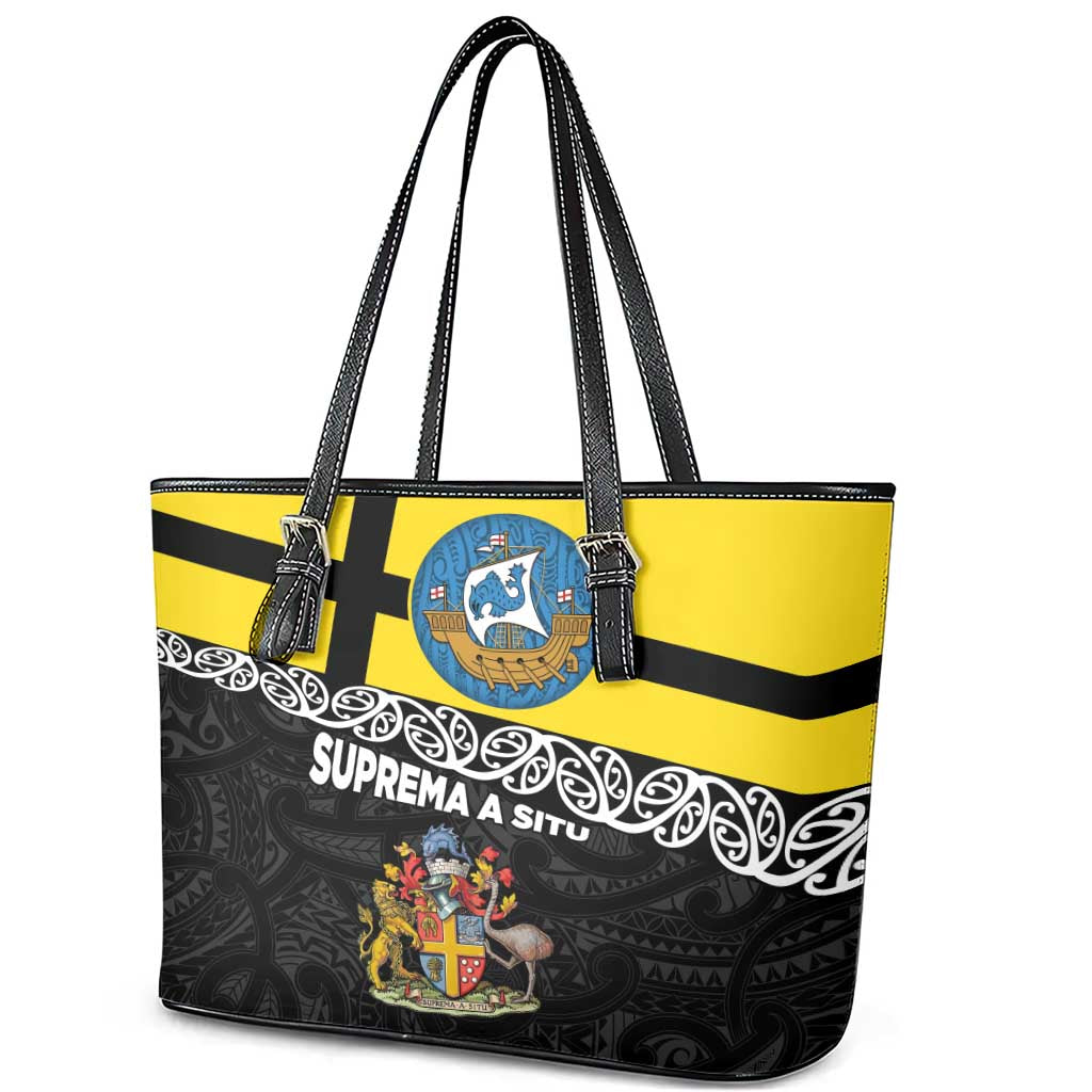 New Zealand Wellington Leather Tote Bag The Capital's Emblems Flag and Koru Art LT03 - Polynesian Pride