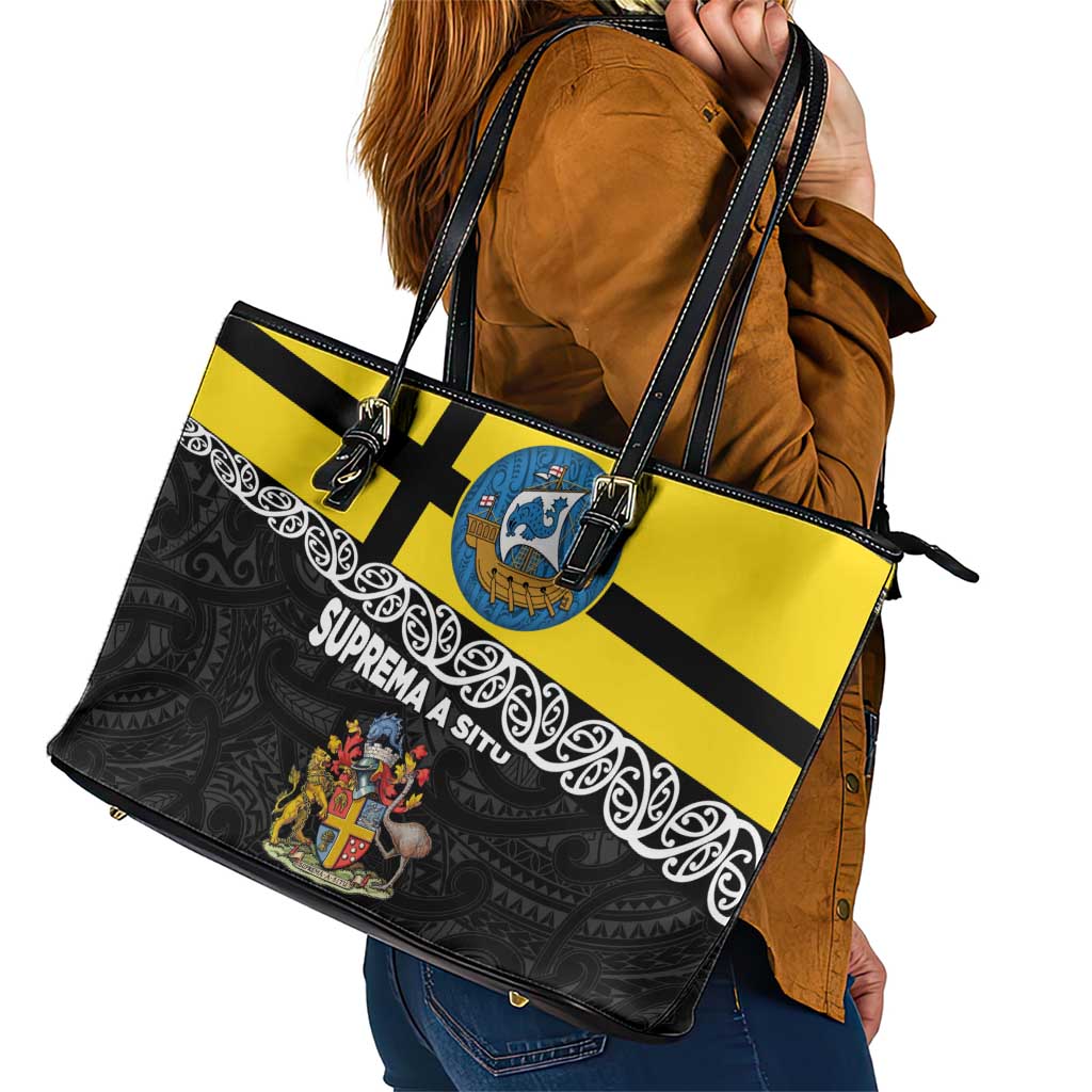 New Zealand Wellington Leather Tote Bag The Capital's Emblems Flag and Koru Art LT03 - Polynesian Pride