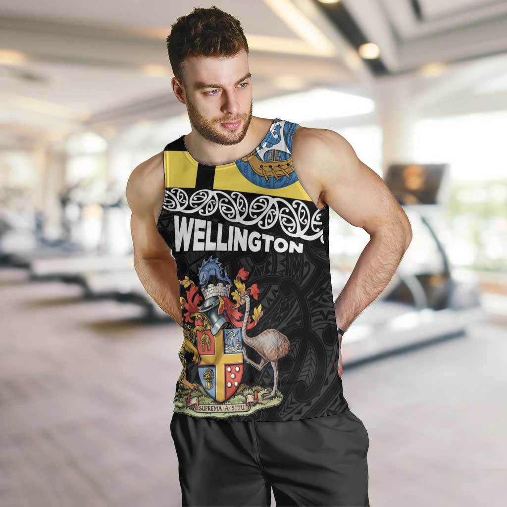 New Zealand Wellington Men Tank Top The Capital's Emblems Flag and Koru Art LT03 Black - Polynesian Pride