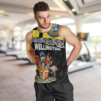 New Zealand Wellington Men Tank Top The Capital's Emblems Flag and Koru Art LT03 Black - Polynesian Pride