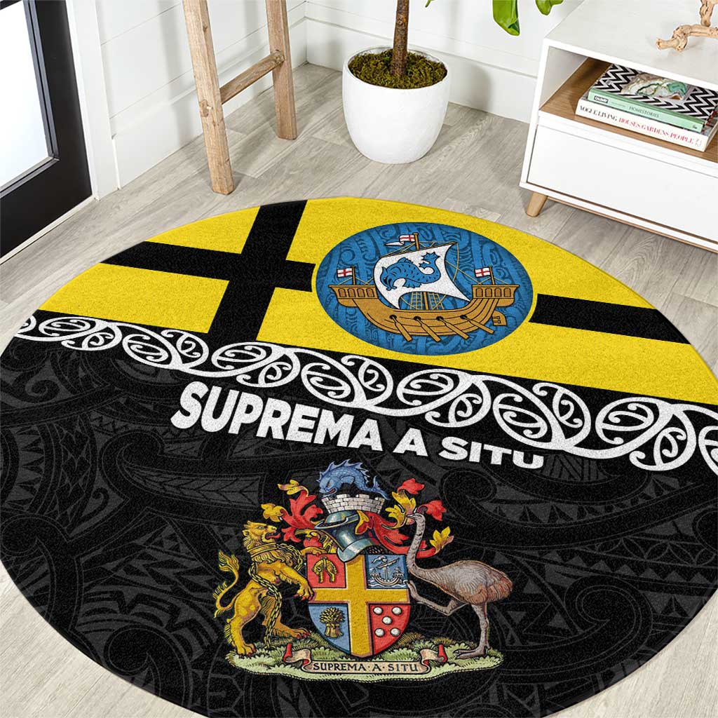 New Zealand Wellington Round Carpet The Capital's Emblems Flag and Koru Art