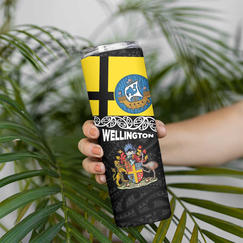 New Zealand Wellington Skinny Tumbler The Capital's Emblems - Flag and Koru Art