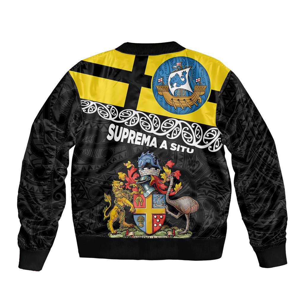 New Zealand Wellington Sleeve Zip Bomber Jacket The Capital's Emblems Flag and Koru Art