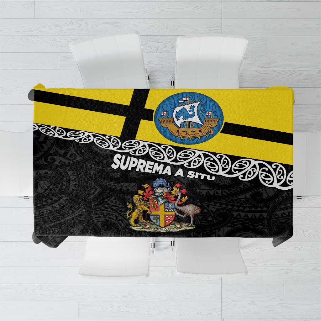 New Zealand Wellington Tablecloth The Capital's Emblems Flag and Koru Art LT03 Black - Polynesian Pride