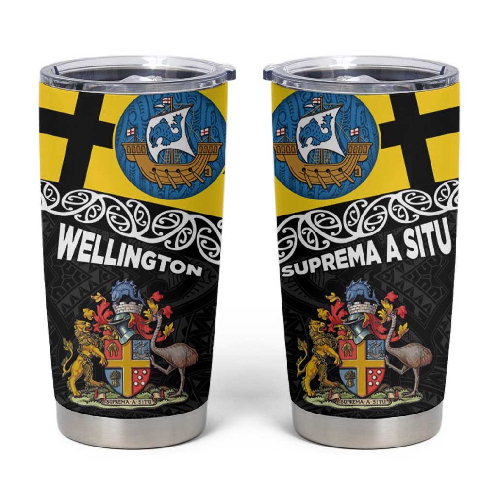 New Zealand Wellington Tumbler Cup The Capital's Emblems - Flag and Koru Art LT03 Black - Polynesian Pride