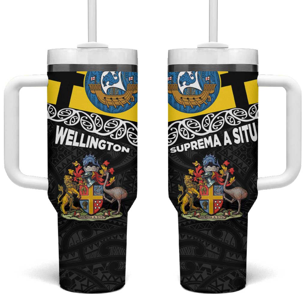 New Zealand Wellington Tumbler With Handle The Capital's Emblems - Flag and Koru Art LT03 One Size: 40 oz Black - Polynesian Pride