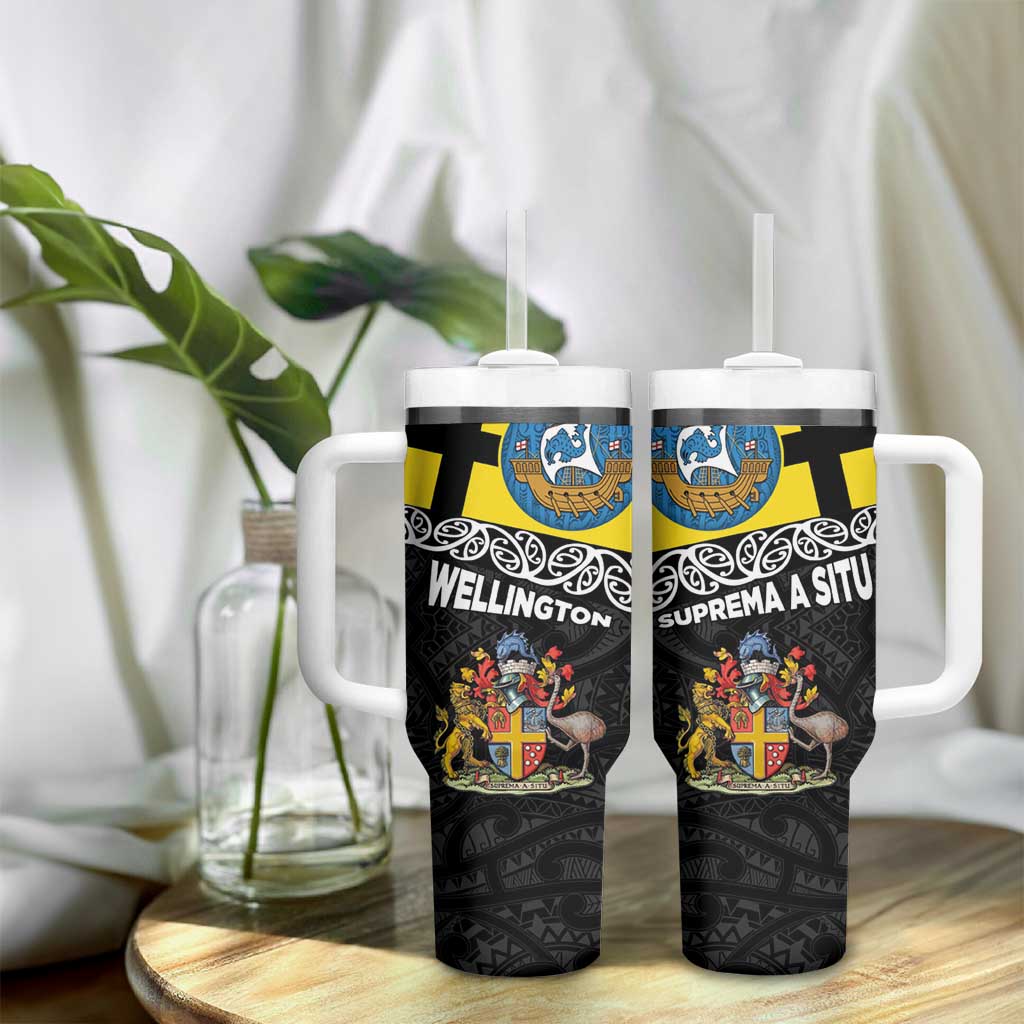 New Zealand Wellington Tumbler With Handle The Capital's Emblems - Flag and Koru Art LT03 - Polynesian Pride