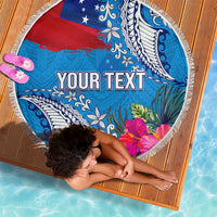 Personalised Samoa Coat Of Arms Beach Blanket Tropical Flower Blue Polynesian Pattern LT03 - Polynesian Pride