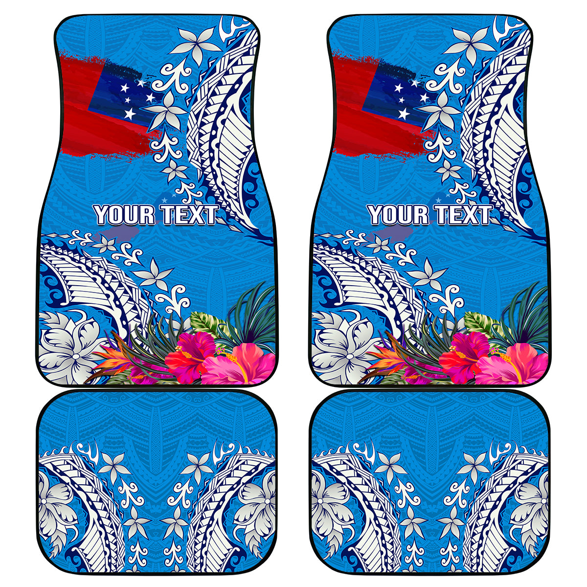 Personalised Samoa Coat Of Arms Car Mats Tropical Flower Blue Polynesian Pattern LT03 Blue - Polynesian Pride