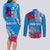 Personalised Samoa Coat Of Arms Couples Matching Long Sleeve Bodycon Dress and Long Sleeve Button Shirt Tropical Flower Blue Polynesian Pattern LT03 - Polynesian Pride