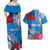 Personalised Samoa Coat Of Arms Couples Matching Off Shoulder Maxi Dress and Hawaiian Shirt Tropical Flower Blue Polynesian Pattern LT03 - Polynesian Pride