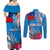 Personalised Samoa Coat Of Arms Couples Matching Off Shoulder Maxi Dress and Long Sleeve Button Shirt Tropical Flower Blue Polynesian Pattern LT03 - Polynesian Pride