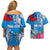 Personalised Samoa Coat Of Arms Couples Matching Off Shoulder Short Dress and Hawaiian Shirt Tropical Flower Blue Polynesian Pattern LT03 - Polynesian Pride