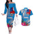 Personalised Samoa Coat Of Arms Couples Matching Off The Shoulder Long Sleeve Dress and Hawaiian Shirt Tropical Flower Blue Polynesian Pattern LT03 Blue - Polynesian Pride