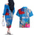 Personalised Samoa Coat Of Arms Couples Matching Off The Shoulder Long Sleeve Dress and Hawaiian Shirt Tropical Flower Blue Polynesian Pattern LT03 - Polynesian Pride