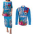 Personalised Samoa Coat Of Arms Couples Matching Puletasi Dress and Long Sleeve Button Shirt Tropical Flower Blue Polynesian Pattern LT03 Blue - Polynesian Pride