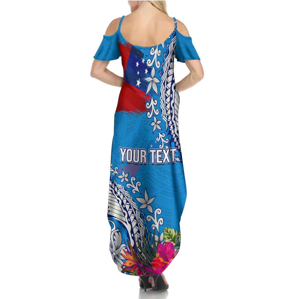 Personalised Samoa Coat Of Arms Family Matching Summer Maxi Dress and Hawaiian Shirt Tropical Flower Blue Polynesian Pattern LT03 - Polynesian Pride