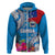 Personalised Samoa Coat Of Arms Hoodie Tropical Flower Blue Polynesian Pattern LT03 Zip Hoodie Blue - Polynesian Pride