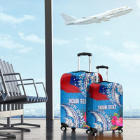 Personalised Samoa Coat Of Arms Luggage Cover Tropical Flower Blue Polynesian Pattern LT03 - Polynesian Pride