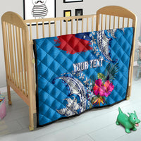 Personalised Samoa Coat Of Arms Quilt Tropical Flower Blue Polynesian Pattern LT03 - Polynesian Pride
