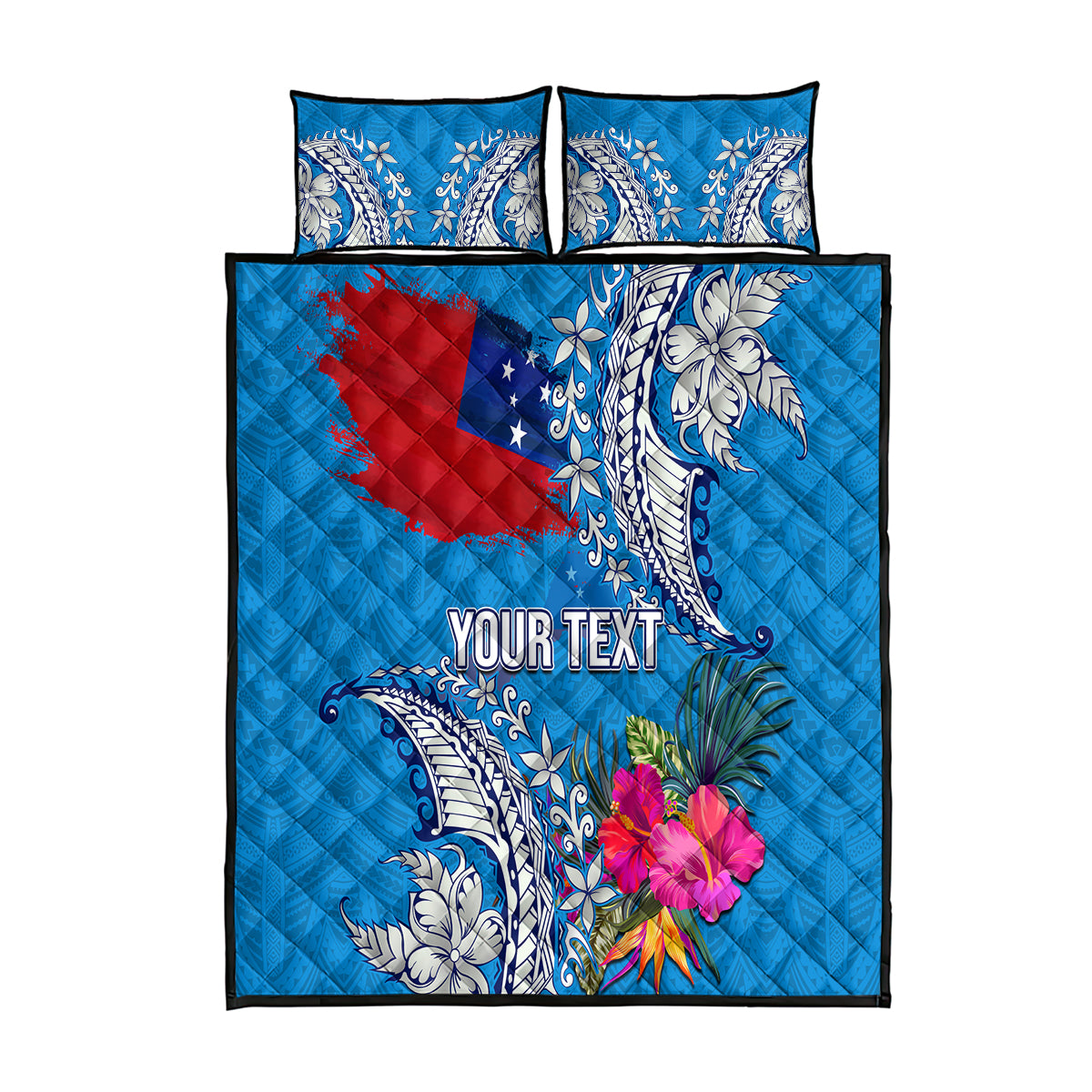 Personalised Samoa Coat Of Arms Quilt Bed Set Tropical Flower Blue Polynesian Pattern LT03 Blue - Polynesian Pride