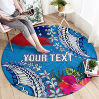 Personalised Samoa Coat Of Arms Round Carpet Tropical Flower Blue Polynesian Pattern LT03 - Polynesian Pride