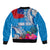 Personalised Samoa Coat Of Arms Sleeve Zip Bomber Jacket Tropical Flower Blue Polynesian Pattern LT03 - Polynesian Pride