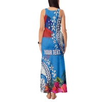 Personalised Samoa Coat Of Arms Tank Maxi Dress Tropical Flower Blue Polynesian Pattern LT03 - Polynesian Pride