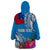 Personalised Samoa Coat Of Arms Wearable Blanket Hoodie Tropical Flower Blue Polynesian Pattern LT03 - Polynesian Pride