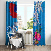Personalised Samoa Coat Of Arms Window Curtain Tropical Flower Blue Polynesian Pattern LT03 - Polynesian Pride